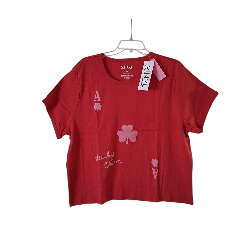 Vinyl Records Red Graphic Lucky Charm T-Shirt with Pink Accents 3X